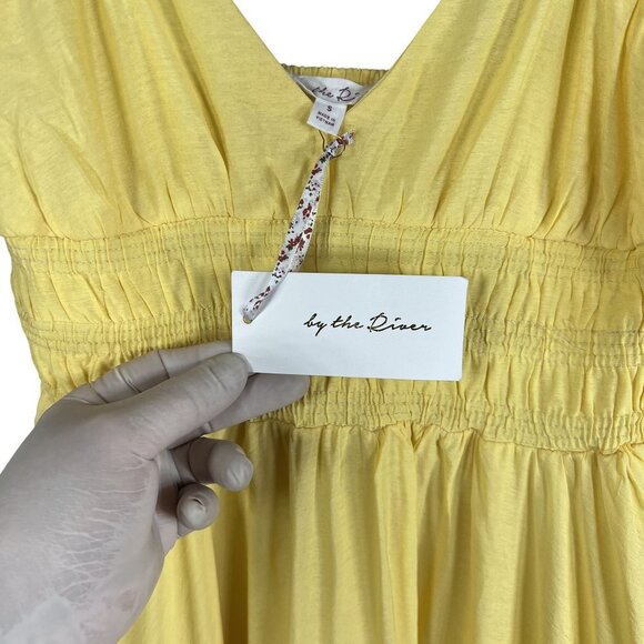 By The River NWT S Yellow Sleeveless Shirred Bodice Handkerchief Hem Maxi Dress - Picture 12 of 16